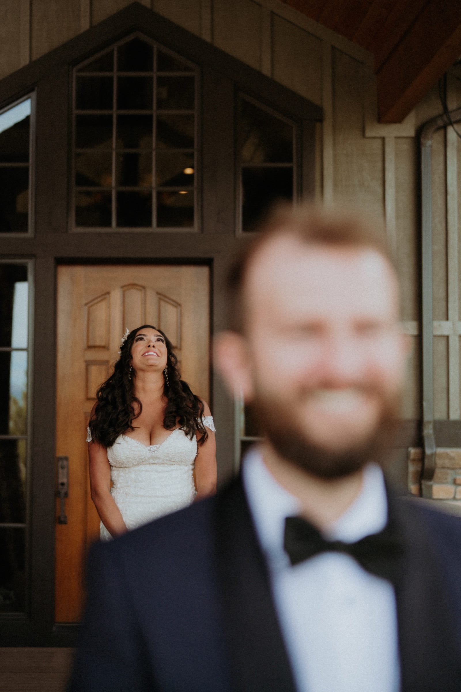 Candid wedding moment from Sam and Savanna's mountain wedding in Winter Park, Colorado